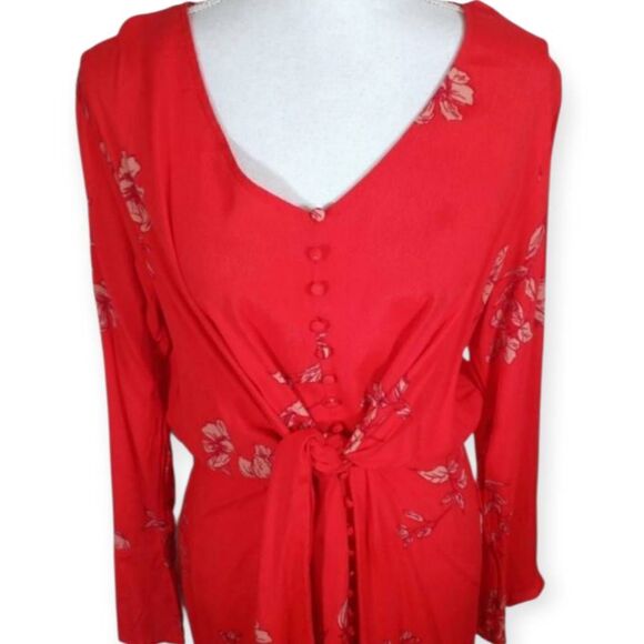 DRESS FORUM RED FLORAL TIE FRONT DRESS SZ.L EUC. - Picture 2 of 8